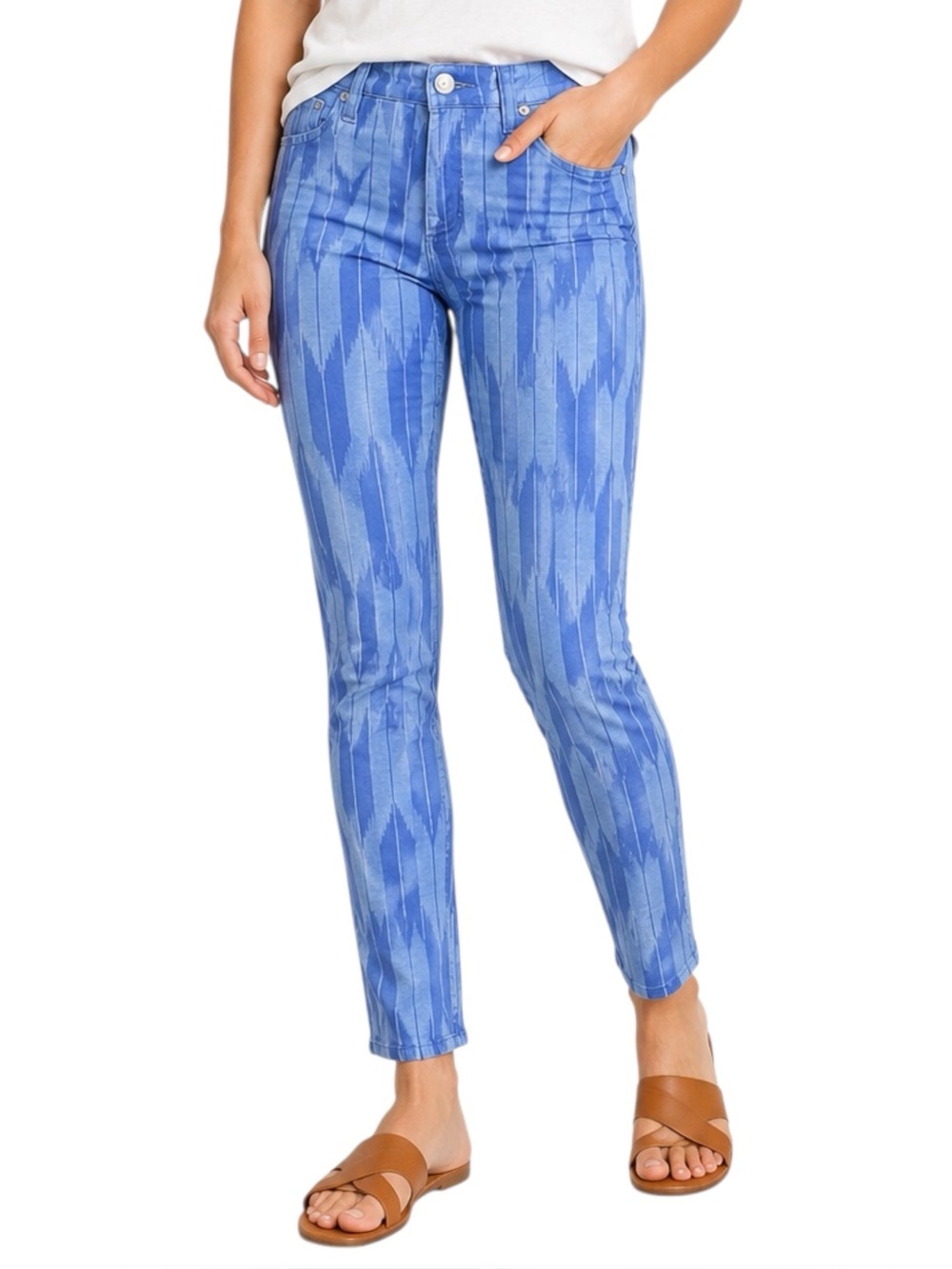 J.Crew Factory Blue Ikat Print Stretch Skinny Jeans Women’s 29 Boho Cotton